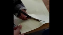Young School Girl Scissoring In Classroom (almost Gets Caught)