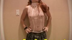 Teenager Cockwhore In School Girl Outfit Flashing Shaven Clam