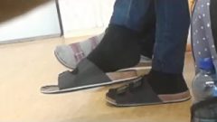 Shoeplay In Ebony Socks Under Desk At School